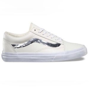 Vans shiny sequin marshmallow cream white old skool lace up.